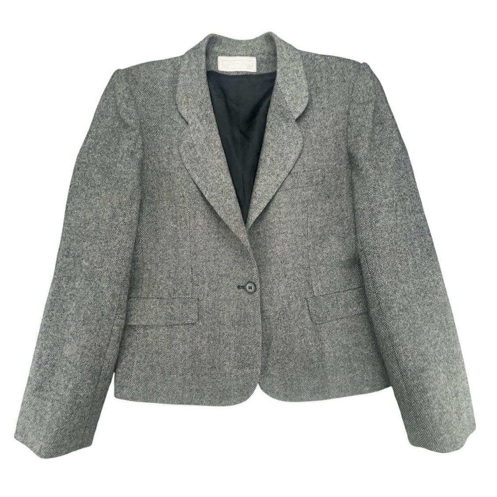 Vintage Evan Picone‎ Petites Gray Wool Blend Herringbone Blazer Jacket 8 petite